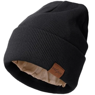 Immagine di DRESHOW Berretto Invernale da Donna Cappello Caldo Beanie Morbida Comoda in Maglia Raso Inverno All&#039;aperto Cappelli con Polsino Elasticizzata Fodera Seta Unisex