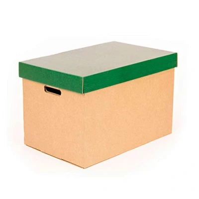 Immagine di ONLY BOXES, scatole portaoggetti con coperchio verde, di cartone per trasloco e stoccaggio manici, molto robusto, 53,2 x 33,1 32,5 cm (L P A) in cm, 2 unità