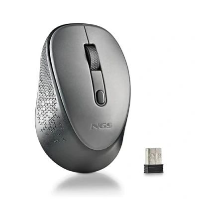 Immagine di NGS Dew Gray mouse ottico wireless, ergonomico, wireless silenzioso per laptop, alta precisione con ricevitore nano, ambidestro, DPI regolabile 800/1600, plug and play