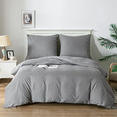 Immagine di Good Nite Set Copripiumino Matrimoniale Bedding 3 Pezzi Una Piazza e Mezza Microfibra 240x220cm + Federe 80x80cmx2（Grigio Grandi Dimensioni）