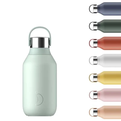 Immagine di Chilly&#039;s Bottle Series 2 Bottiglie Termiche in Acciaio Inossidabile con Colletto Liscio e Laccetto Lichen Green, 350ml