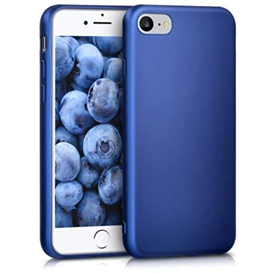 Immagine di kwmobile Custodia Compatibile con Apple iPhone SE (2022) / (2020) 8 7 Cover Back Case Morbida Protezione in Silicone TPU Effetto metallizzato blu