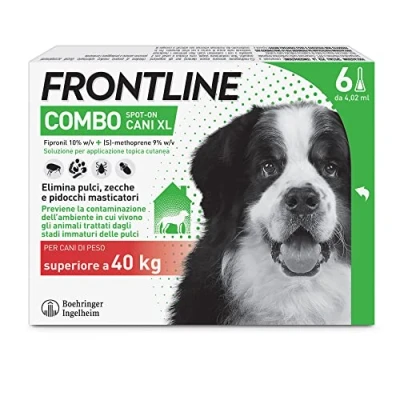 Immagine di FRONTLINE Combo, 3+3 Pipette, Cane Taglia XL (&gt; 40 kg), Antiparassitario per Cani e Cuccioli di Lunga Durata, Protegge il Anche la Casa da Pulci, Zecche, Uova Larve, Antipulci 6 Pipette