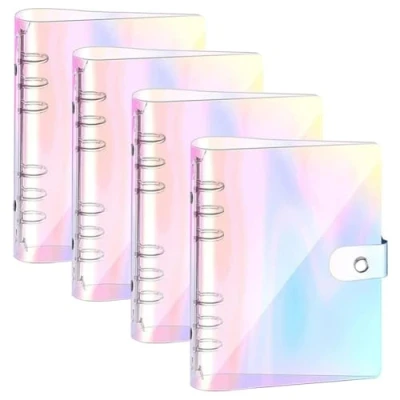 Immagine di 4 Pezzi Copertina Raccoglitore A5 Protettiva per Notebook in PVC Trasparente Colorata Ricaricabile a 6 Anelli