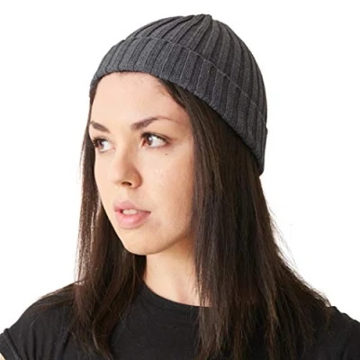 Immagine di CHARM Casualbox Uomo Fisherman Beanie Berretto 100% Cotone da Donna Maglione Cappellino Classico Design Semplice A Coste Cappello Tesa Larga Grigio Scuro