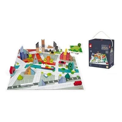 Immagine di Kubix 60 Cubi Legno+Puzzle Città Cartone