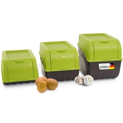 Immagine di Novaliv Set di contenitori per patate, 3,5 l + 5 9 l, verde, verdure, impilabili, cipolle, frutta, patate