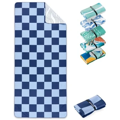 Immagine di Fit Flip Telo Mare microfibra leggero, fine e ad asciugatura rapida asciugamano grande teli antisabbia da spiaggia 100% riciclato Checkerboard 200x90cm
