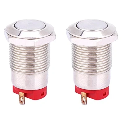 Immagine di 2Pcs 12mm Interruttore a pulsante in metallo reset momentaneo Auto Testa piatta filo alto di 1 Normalmente aperto 2 Pin