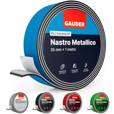 Immagine di GAUDER Nastro metallico autoadesivo blu per magneti I Ideale figure e scaffali Tonies® ferroso (1 m)