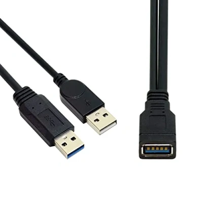 Immagine di cablecc 6840734 Nero USB 3.0 Femmina a Dual Maschio Extra Power Data Y Cavo di prolunga per Hard Disk Mobile da 2,5 pollici