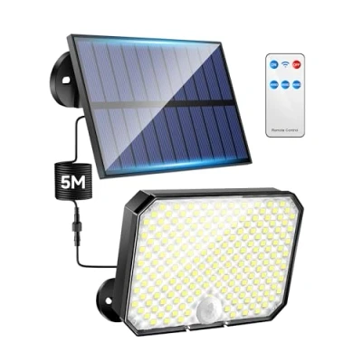 Immagine di Luce Solare Led Esterno con Sensore di Movimento,[190LED/3 Modes/Telecomando] Faro Pannello Solare, IP65 Faretto da Faretti Solari a Garage Giardino