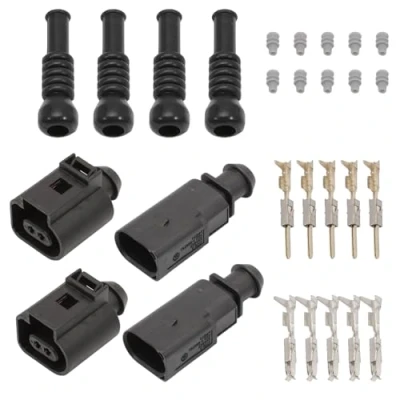 Immagine di 1J0973802 Anlseiod Connettore maschio femmina per cablaggio a 2 poli, connettori con morsetti e guarnizioni, compatibile S koda V W Audi A1 A3 Seat auto presa kit A81J0973702