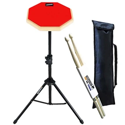 Immagine di Keepdrum DP RD Set Practice Pad Rosso con treppiede e custodia + bacchette per batteria 1 paio