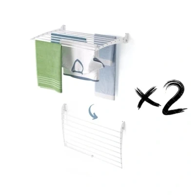 Immagine di foxydry Fold, Stendibiancheria da parete, Stendino Verticale, Pieghevole Interno e Esterno in Alluminio Acciaio 82x50x50 cm (Bianco Chiusura Verso il basso, 2x Fold 80)