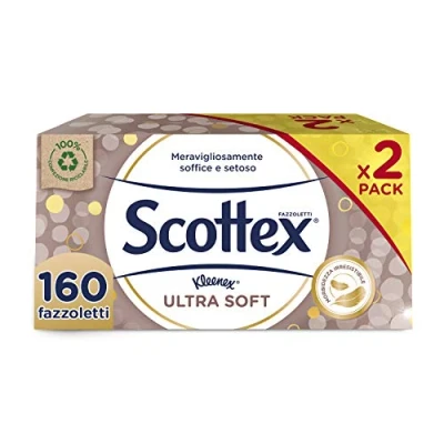 Immagine di Scottex Ultra Soft Box Fazzoletti di carta, Morbidi e setosi, Confezione 100% Riciclabile, 160 Pz, 2 da 80
