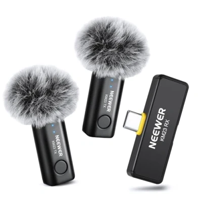 Immagine di Neewer Kit Microfono Lavalier Wireless per USB C, Microfoni a Condensatore Omnidirezionali Compatibili con iPhone 15 Samsung Android Phone, Mini Lav Mic Anti Rumore Vlogging Streaming Live, KM23