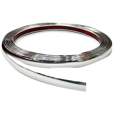 Immagine di Striscia decorativa cromata per auto, 5 m x 15 mm, universale, hobby, cromata, autoadesiva, flessibile, colore: argento