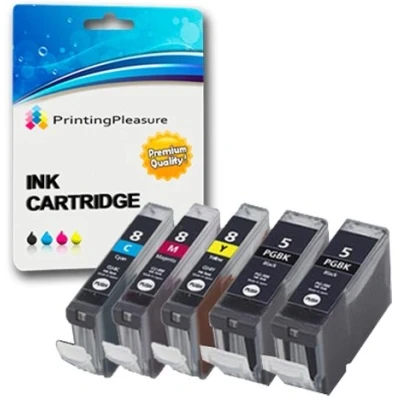 Immagine di 5 Cartucce d&#039;inchiostro compatibili per Canon Pixma iP3300, iP3500, iX3300, iX3500, iX4000, iX5000, MP510, MP520, MP520X, MX700 PGI 5BK, CLI 8C, 8M, 8Y
