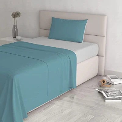 Immagine di Italian Bed Linen Completo Letto Natural Color, 100% Cotone, Ottanio/Grigio Chiaro, Una Piazza e Mezza