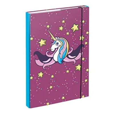 Immagine di Baagl raccoglitore per cartelle scolastiche, formato A4, bambini, con elastico e alette interne, elastico, ragazze (unicorno)