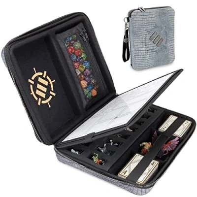 Immagine di ENHANCE Collector&#039;s Edition RPG,Raccoglitore DND con porta fogli di caratteri incorporati e pannello cancellabile, custodia rimovibile per penne, vassoio in schiuma miniatura (Dragon Silver)