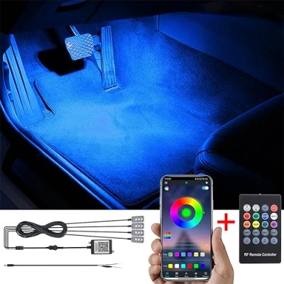Immagine di TABEN RGB Auto Footwell Kit di Illuminazione Ambientale App Control + RF Telecomando, 16,7 Milioni Colori Suono Musica Attiva Sincronizzazione Linea DC Interior Atmosfera Luce 12V