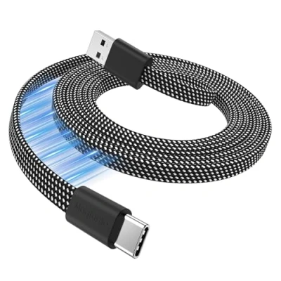 Immagine di Magtame cavo USB a C, di ricarica magnetico piatto, retrattile da 1 m, C flessibile, compatibile con Phone 15 Pro Max, Samsung, Pad, nero