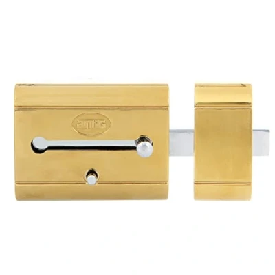 Immagine di Amig Serratura da sovrapposizione ad alta sicurezza per porte in legno Mod. 15 PLUS 98 x 77 mm con cilindro rotondo di e chiavistello acciaio dorato