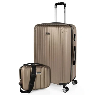 Immagine di ITACA Valigia Grande Rigida Viaggio Rigide. Trolley con 4 RuoteDoppie Girevoli. Materiale ABS Resistente e Leggero TSA T71570B, Champagne
