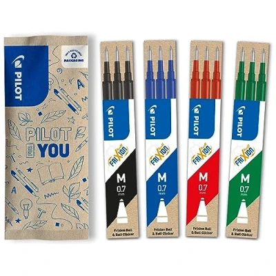 Immagine di Pilot FriXion, 4 set da 3 Ricariche per penna cancellabile Frixion Ball e Clicker, Colore blu, nero, rosso, verde, Punta Media