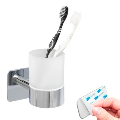 Immagine di bremermann Serie Bagno LUCENTE TAPE porta bicchieri, bicchiere spazzolini autoadesivo vetro e acciaio inossidabile, cromato nessun foro 3M fissaggio adesivo