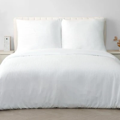 Immagine di Good Nite Set di biancheria da letto 200 x cm (bianco a righe in microfibra + 2 federe 80 cm, con chiusura lampo (bianco, cm+80 cm*2)