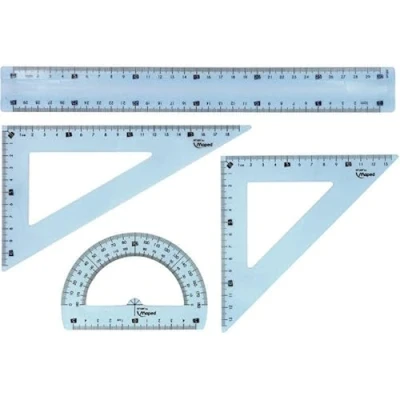 Immagine di Maped Righelli scolastici Study Unbreakable Maxi Kit 4 Pezzi 1 Righello da 30 cm, Cartabon 21 Squadra cm e Trasportatore a 180 Design Trasparente