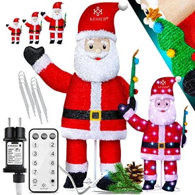 Immagine di KESSER® Babbo Natale a LED, decorazione natalizia, per interni ed esterni, resistente alle intemperie, IP44, con telecomando e picchetti, 120 cm