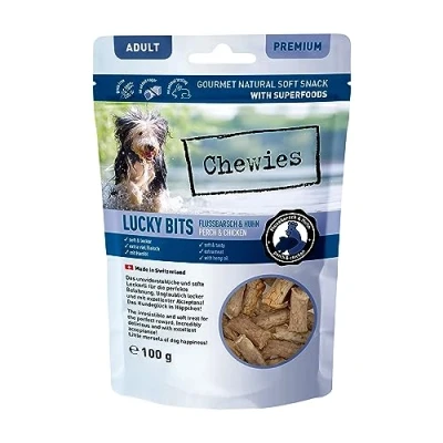 Immagine di Chewies Lucky Bits Delizia per cani senza cereali &amp; Soft con molte proteine e superalimenti come lievito di birra o ginkgo, zucchero (100 g)