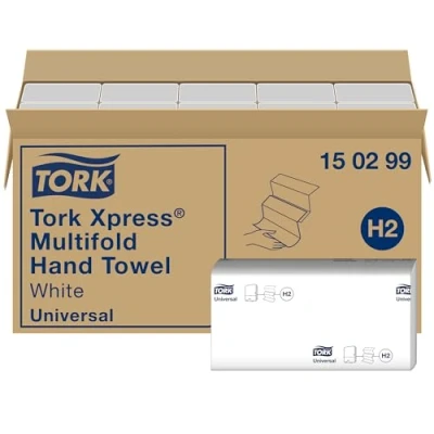 Immagine di Tork 150299 Xpress Asciugamani intercalati piegati a Z Universal, compatibili con il sistema H2, 2 veli, 1 conf. da 20 pacchetti x 237 asciugamani, colore bianco