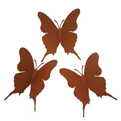Immagine di UNUS Garden Set di 3 farfalle decorative da appendere, effetto ruggine in metallo, decorazione per giardino, terrazza e balcone