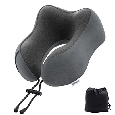 Immagine di Cuscino da viaggio in memory foam, leggero, confezione rapida, per aereo, treno, auto, supporto il collo, viaggi e campeggio (grigio scuro)