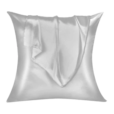Immagine di Lirex Set di 2 Federe in Raso, Decorativi Morbido Tinta Unita Quadrate Cuscini Federa Satin per Cuscino Senza Rughe Resistente Allo Sbiadimento Traspirante (Grigio Chiaro, 80 x cm)