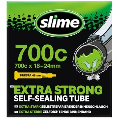 Immagine di Slime Camera d&#039;Aria per Bici con Sigillante Antiforatura, Autosigillante, Prevenire e Riparare, Valvola Presta Cisclismo, Nero, 700c x 19 25mm