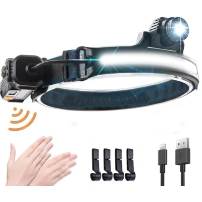 Immagine di SENDALE Lampada Frontal,Torcia Frontale USB XPG COB 10000 Lumen Faro Con Sensore,IPX6 Impermeabile 270Faro Regolabile 7 Modalità,Per Corsa All&#039;aperto Ciclismo Campeggio Escursionismo Pesca