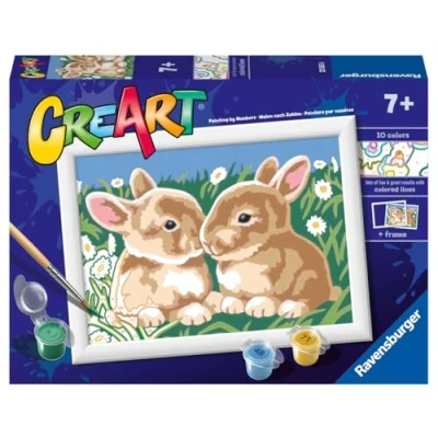 Immagine di Ravensburger CreArt Serie E: Coniglietti fra Le Margherite, Kit per Dipingere con i Numeri, Contiene Una Tavola Prestampata, Pennello, Colori e Accessori, Gioco Creativo Bambini 9+ Anni