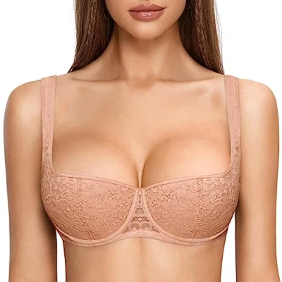 Immagine di DOBREVA Reggiseno a Balconcino Push Up da Donna Taglie Forti con Ferretto Imbottito Crema di caffè 4B