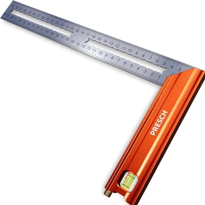 Immagine di Presch squadra da falegname 300mm Medio Include calibro di marcatura antiruggine (30cm), livella a bolla e punta 90 45 falegnameria, carpentiere