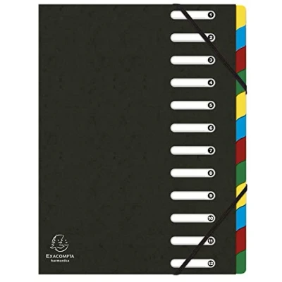 Immagine di Exacompta Rif. 55121E Harmonika Multipart File Dimensioni 24,5 x 32 cm, adatto per documenti A4, 12 sezioni a schede multiple, copertura Premium in pressboard copertina nera