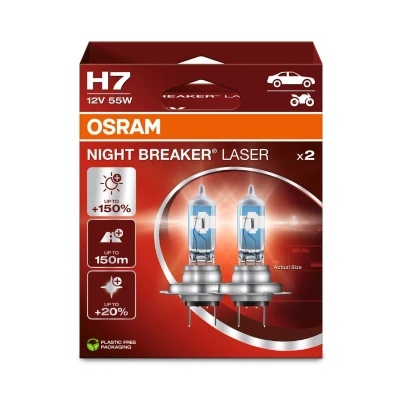 Immagine di OSRAM NIGHT BREAKER LASER H7, +150% di luminosità in più, lampada alogena per fari, 64210NL 2HB, 12V, scatola pieghevole sospesa (2 lampade)