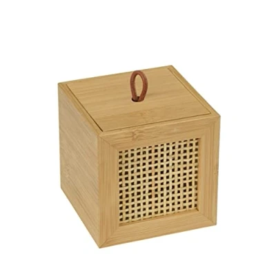Immagine di WENKO box da bagno Allegre S, decorativo con coperchio in trendy Boho Style, intrecciato bambù e rattan di qualità, per riporre utensili o accessori, 9 x cm, naturale
