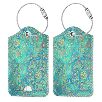 Immagine di [2 Pezzi] Etichette per Bagagli, Fintie ID Etichetta Cover con Acciaio Inossidabile Loop e Scheda Indirizzo Viaggio Valigie Tag Borsa, Moroccan Love