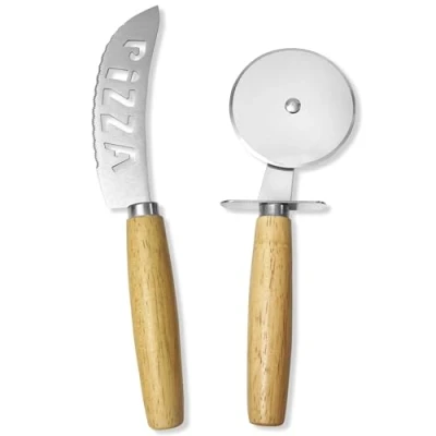 Immagine di 2 pezzi Coltello da pizza, Coltelli Pizza Set, Tagliapizza, in acciaio inox, Rotella Tagliapizza Adatto per dolci, pane, pizze, formaggi morbidi e duri.